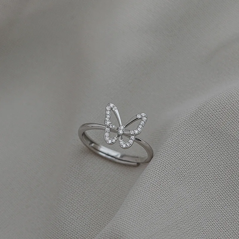 Модные кольца серебряного цвета с кристаллами и бабочкой Регулируемые Стразы