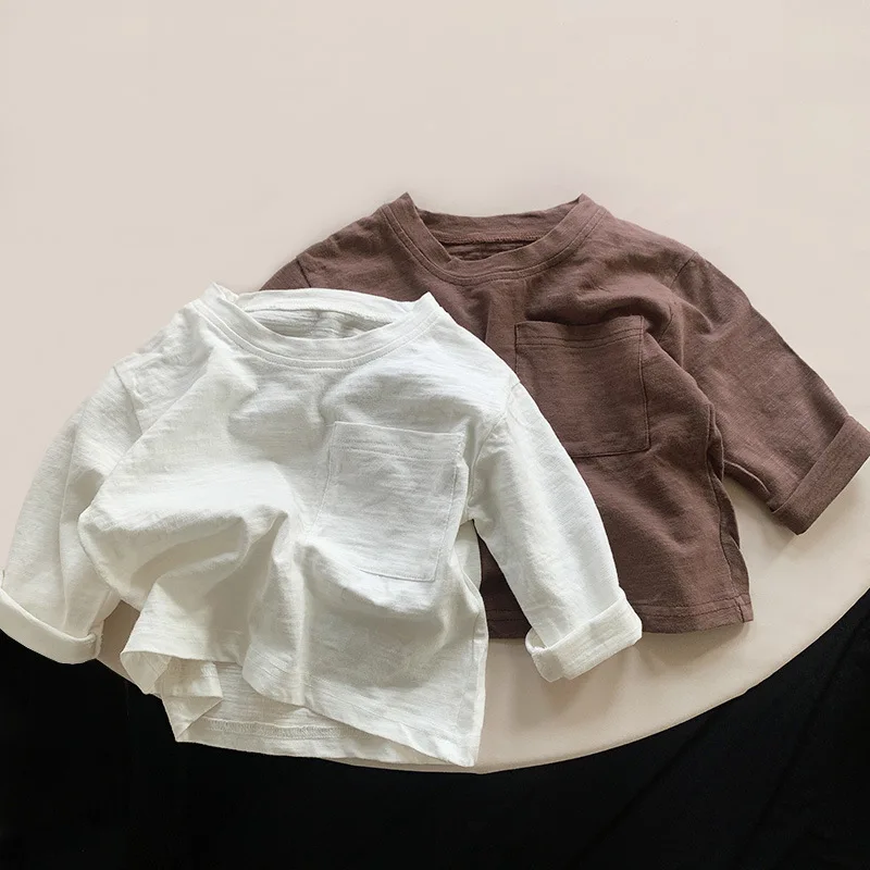 2022 New Baby Long Sleeve T Shirt Cotton Boys Casual T Shirt Children Loose Pullover Breathable Kids Tee Cute Girls Bottoming