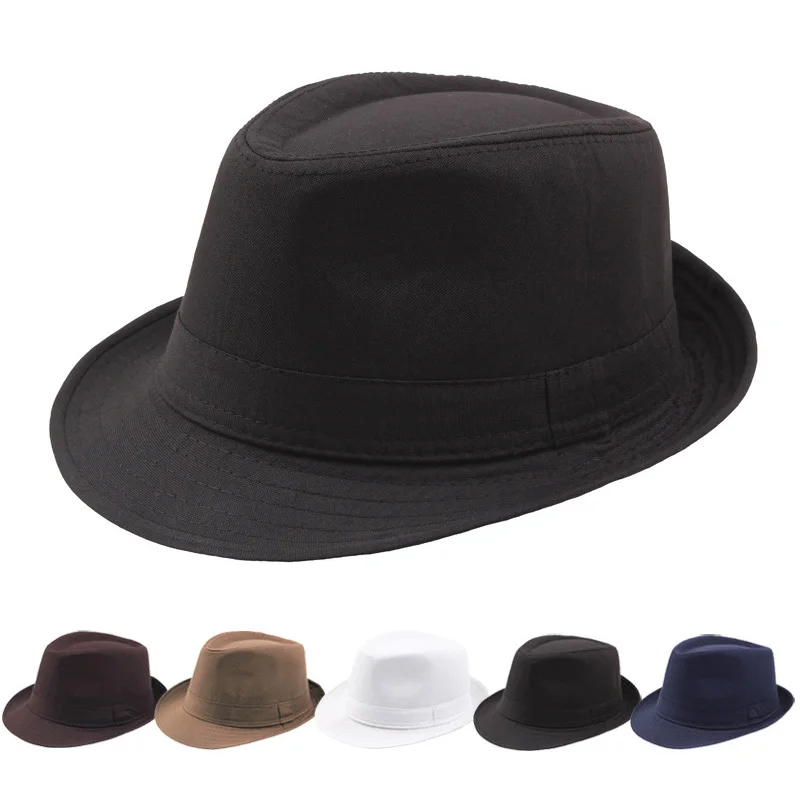 

Solid Color Classic Men's Jazz Hat Old Man Curling Sun Protection Outdoor Cap Retro Wide Brim Adult Stage Bowler Hats Summer