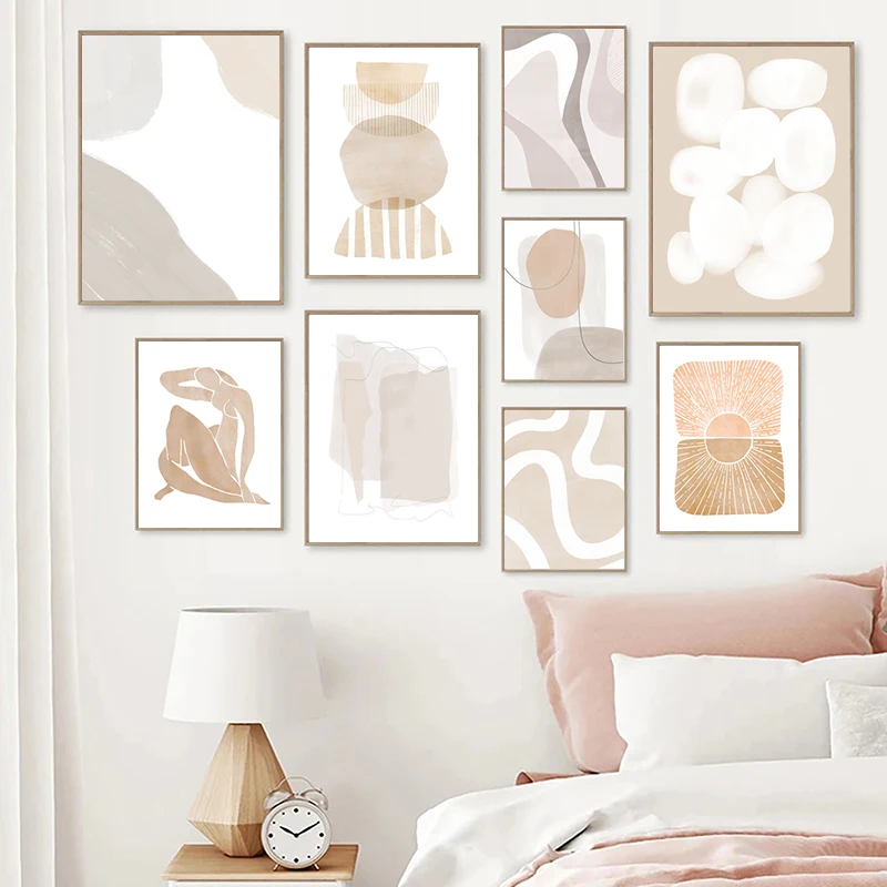 

Neutral Beige Gray Watercolor Abstract Painting Art Prints Boho Pastel Canvas Poster Wall Pictures For Bedroom Living Room Decor