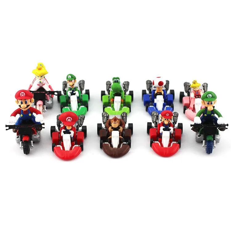 

10pcs/Set Super Marios Bros Yoshi Luigi Mario Donkey Kong Figure Model Pull Back Car Anime Peripherals Ornaments Toys Gifts