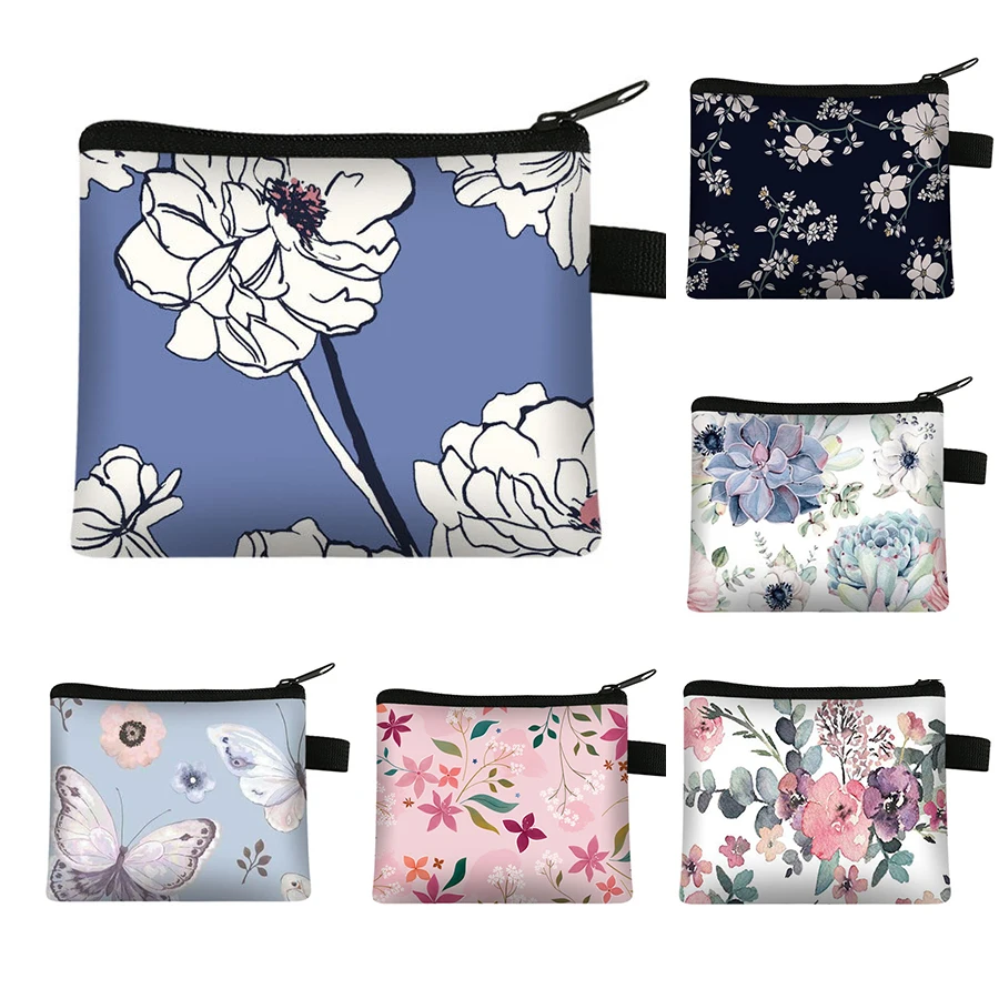 

Женский холщовый Кошелек для монет, идентификационная кредитница, бумажник, Женский органайзер для хранения гигиенических салфеток, клатч с цветами, сумка для губной помады