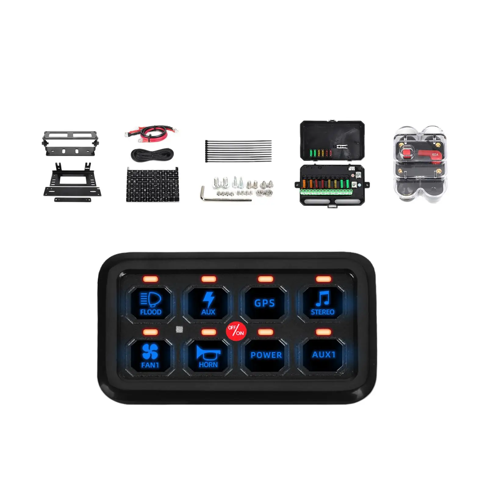 

Car 8 Gang Switch Panel Car LED Light DC 12 24V Circuit Control Relay System