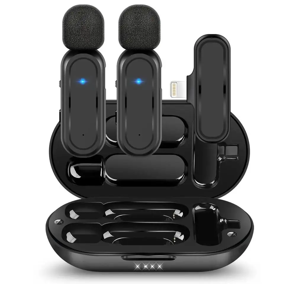 

Беспроводной петличный микрофон K60, микрофон для записи аудио и видео с шумоподавлением и зарядным боксом, подходит для IPhone и Android