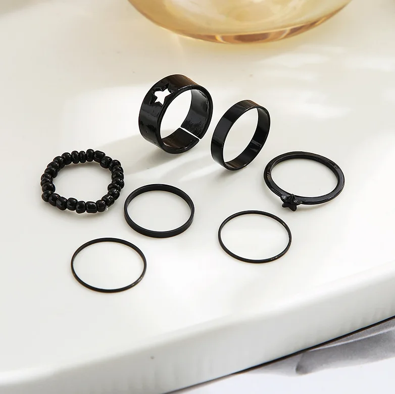 

Hip Hop Black Chain Rings Set For Women Girls Punk Geometric Simple Finger Rings 2022 Trend Accessories Jewelry Gifts Party