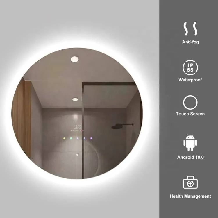 Фото Светодиодное зеркало, волшебное зеркало с Wi-Fi и водонепроницаемым Android 11, интеллектуальное сенсорное интерактивное зеркало для ванной комнаты для проекта отеля квартиры №1