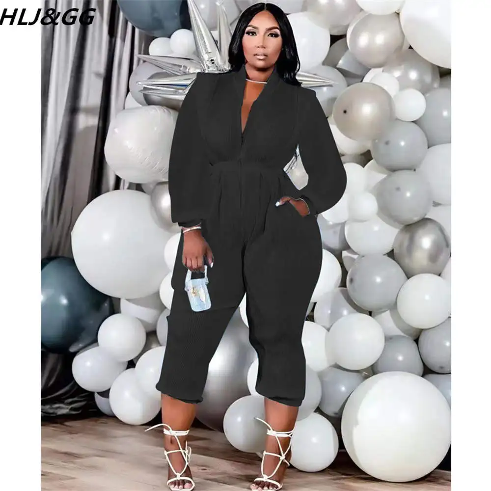 HLJ&GG Fashion Solid Zipper Long Sleeve Jumpsuits Women Fall Winter With Pocket Jogger Pants Playsuits Casual One Piece Overalls