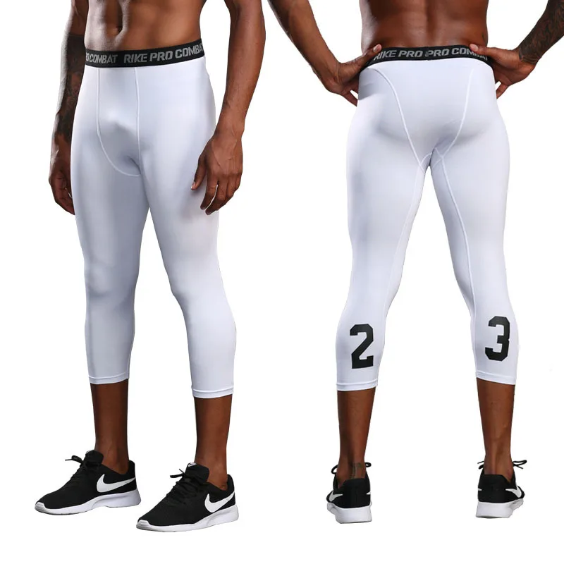 

New Gym Running Cropped Pants Mens Joggings Elastic Compressions Sweatpant 3/4 Basketball Racing Workout Leggings Male