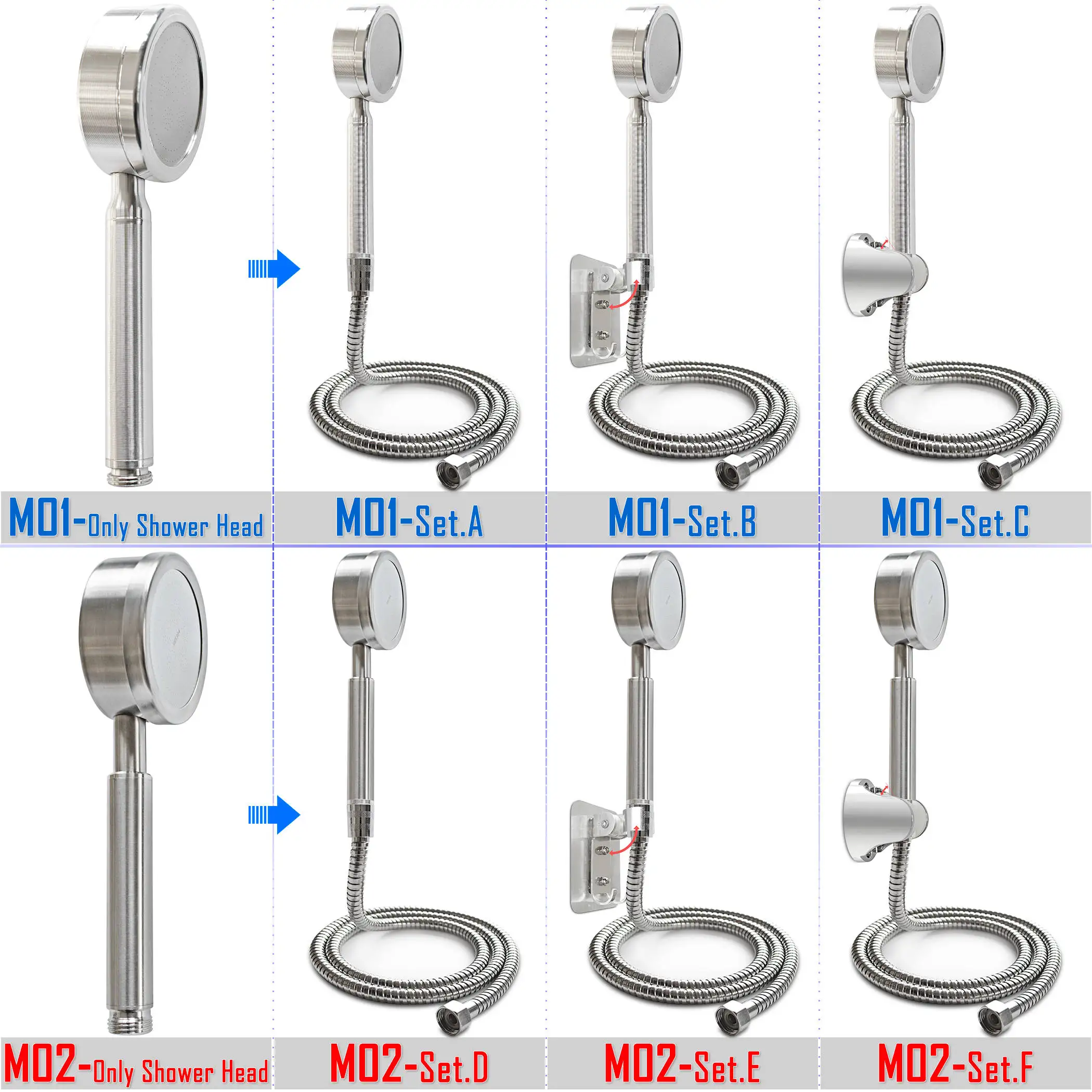 

G1/2 Brushed Nickel Handheld Shower Heads or Set Water Saving w/optional Shower Hose Connector Fixed Base Holder