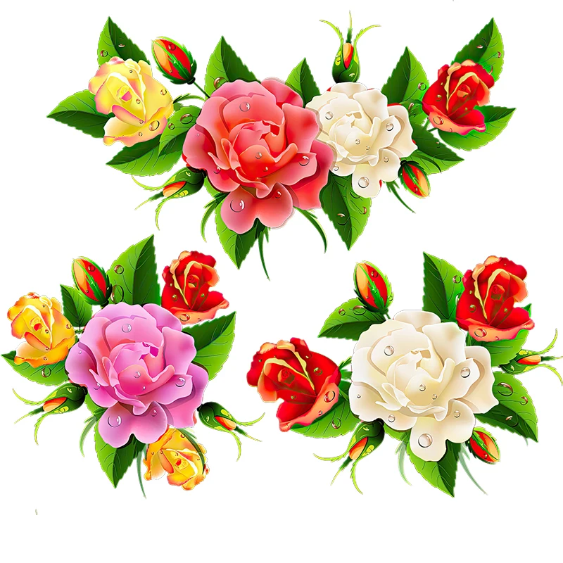

QCF246 Charming Morning Dew Rose Bouquet Home Decorative Flower Sticker Toilet Decal
