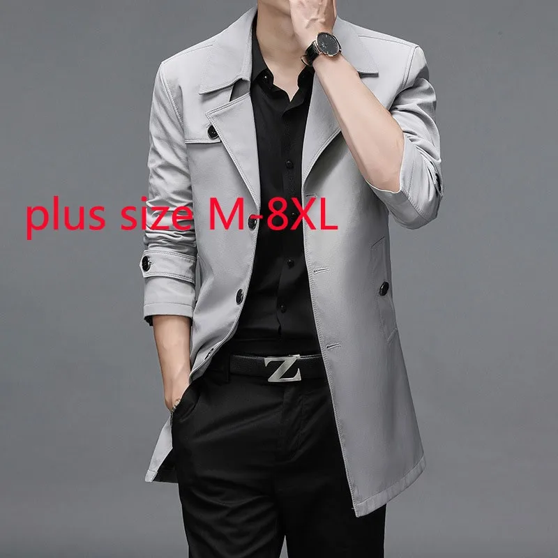 

New Arrival Spring Autumn Long Windbreaker Men High Quality Casual Single Breasted Turn-down Collar Coat Plus Size M-6XL 7XL 8XL