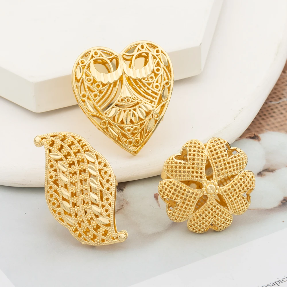 Cocktail Party Rings Jewelry Set for African Hollow Out Design Finger Ring Dubai Adjustable Bride Ring Engagement Weddings Rings