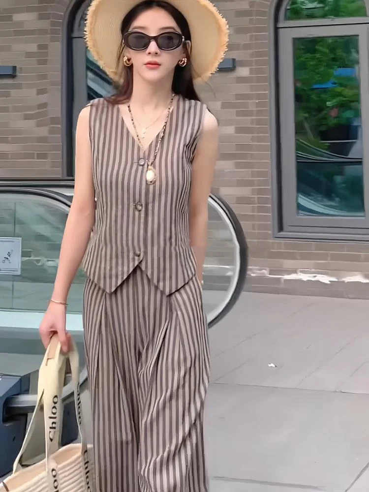 Винтажный женский офисный костюм повседневный однобортный жилет без рукавов в