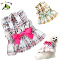 pet dog clothes sweet puppy bowknot plaid princess dress small dogs girl cat tutu skirt outdoor indoor party pet costume apparel