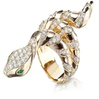 Простое металлическое кольцо со змеей и кристаллами для женщин и мужчин, модное ювелирное изделие для вечевечерние с животными, аксессуары для рук, размер 6-13