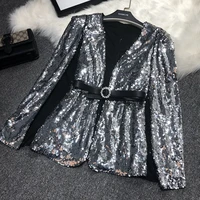 silver sequin blazers jacket gold bling silver black women long sleeve elegant suit coat night club glitter shiny punk outwear