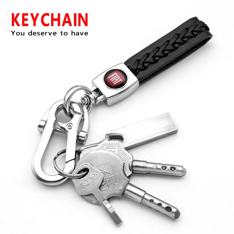 

Car Leather Weave Styling Keychain Metal KeyRing Key Chain Ring For FIAT 500 Ducato Grande Punto Bravo Abarth Panda Croma Palio