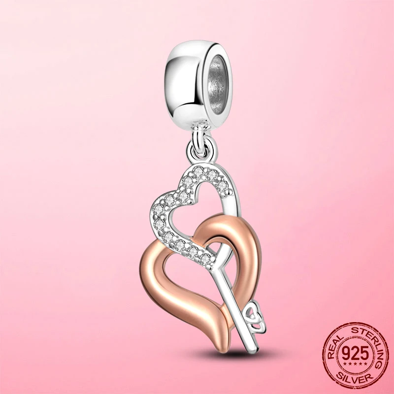 

Подарок на день Святого Валентина, подвеска в виде сердца, подвеска для браслета Pandora, серебряный цвет, розовое золото, сердце, бусины, подвес...