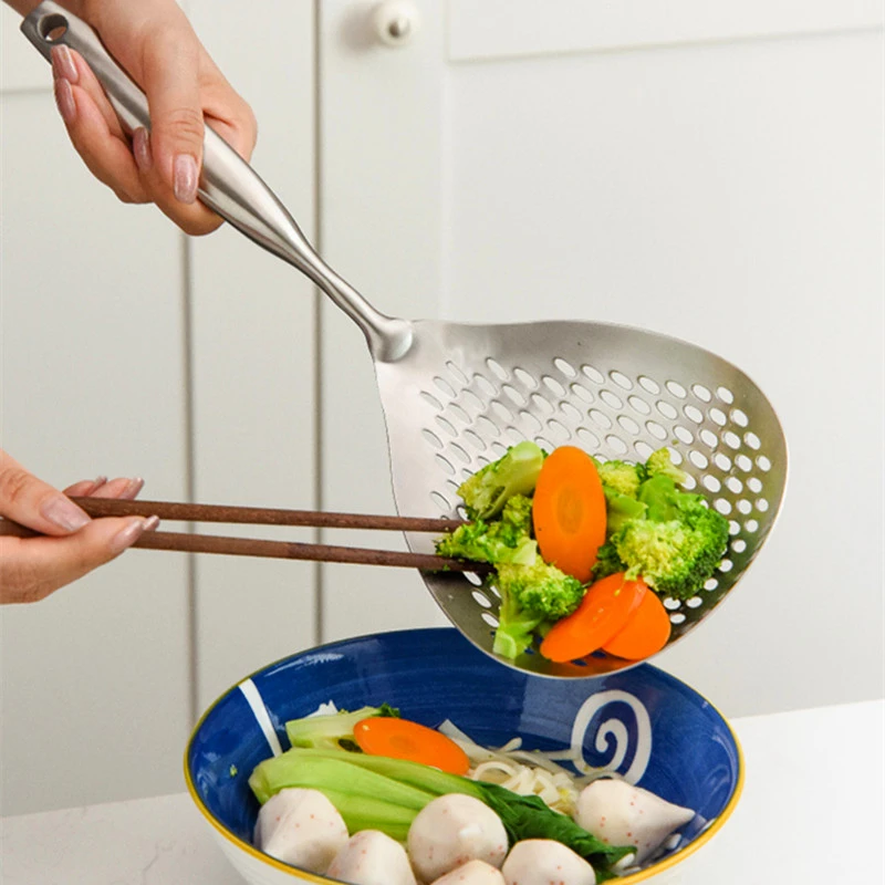 

304 Stainless Steel Kitchen Soup Spoon Ladle Non-slip Skimmer Strainer Fry Food Mesh Oil Frying Filter Scoops Home Cooking Tool