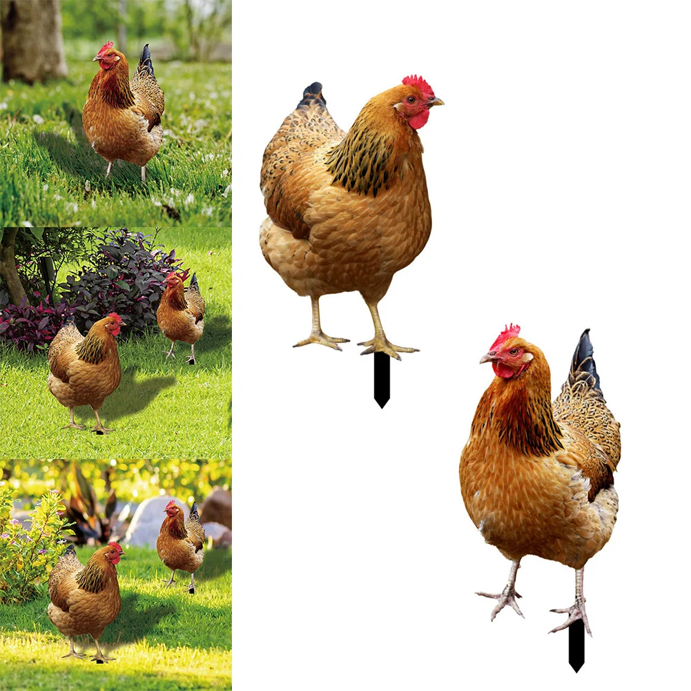 

2pc Garden Ornaments Acrylic Chicken Yard Art Garden Statues Backyard Lawn Stakes Plastic Hen Yard Decor Creative Outdoor Garden