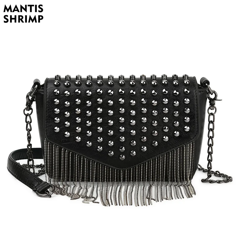 

Luxury Handbags Women Bags Designer Punk Style Chains Female Shoulder Bag Ladies Rivet Tassel Crossbody Messenger Bag Sac A Main