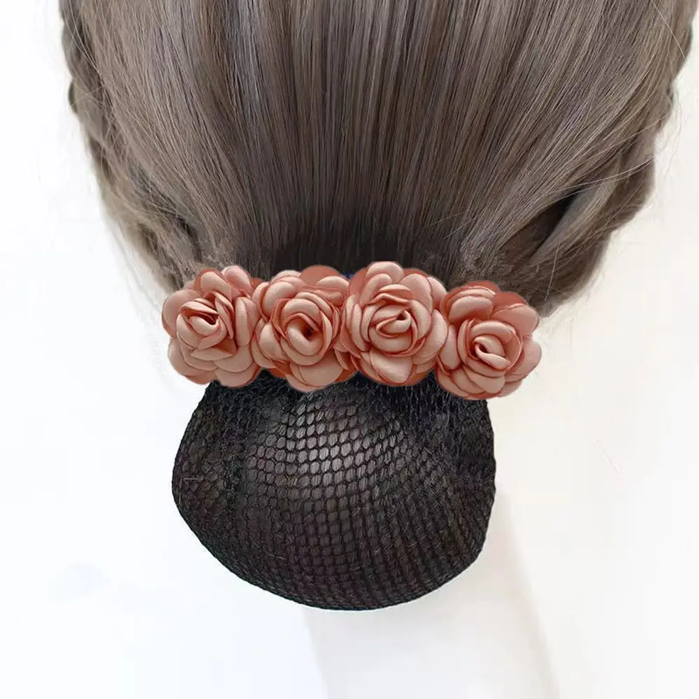 

Crochet Bun Net Back Of The Head Bank Staff Korean Style Headdress Flower Bun Net Snood Rose Spring Clip Women Hairpin