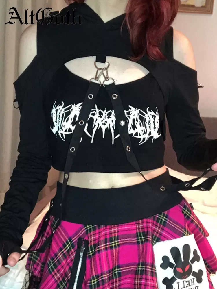 Женский свитшот с капюшоном AltGoth винтажный пуловер в готическом стиле длинным