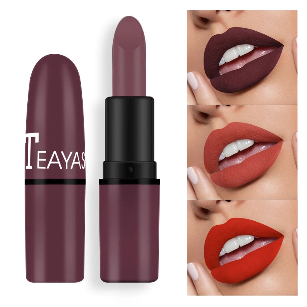 TEAYASON 12 Colors Matte Lipstick Bean Paste Velvet Plum Color Sexy Red Not Easy To Stain Cup Nude Color Bullet Lipstick TSLM1