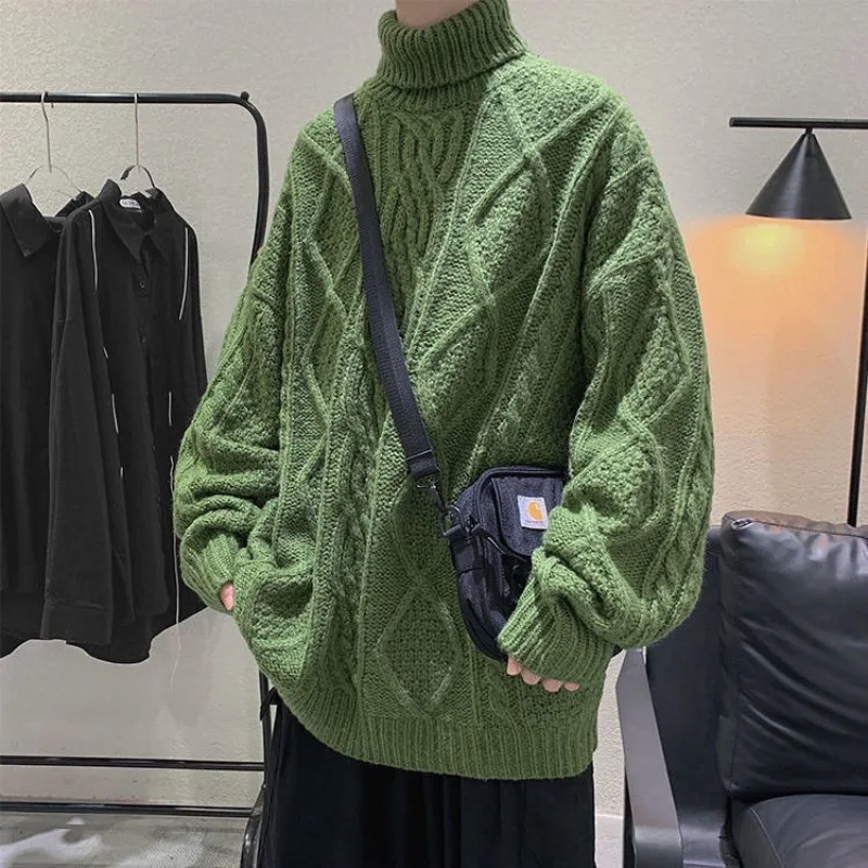 

Korean style turtleneck twist sweater for men in autumn and winter loose Hong Kong style bottoming shirt ins lazy style Japanese