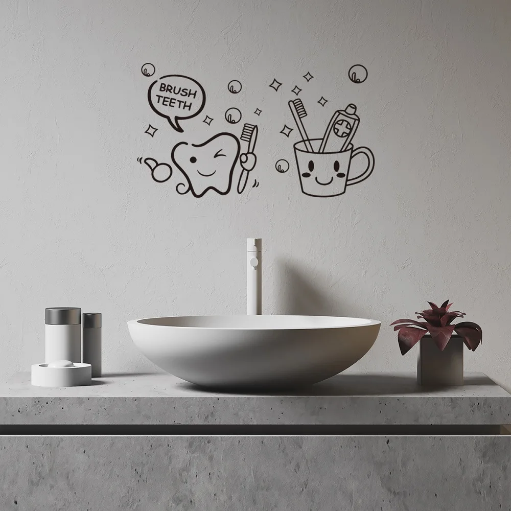 

New Teeth Toothbrush Bathroom 3D Wall Sticker Waterproof And Detachable Sticker Environmental Friendly And Tasteless