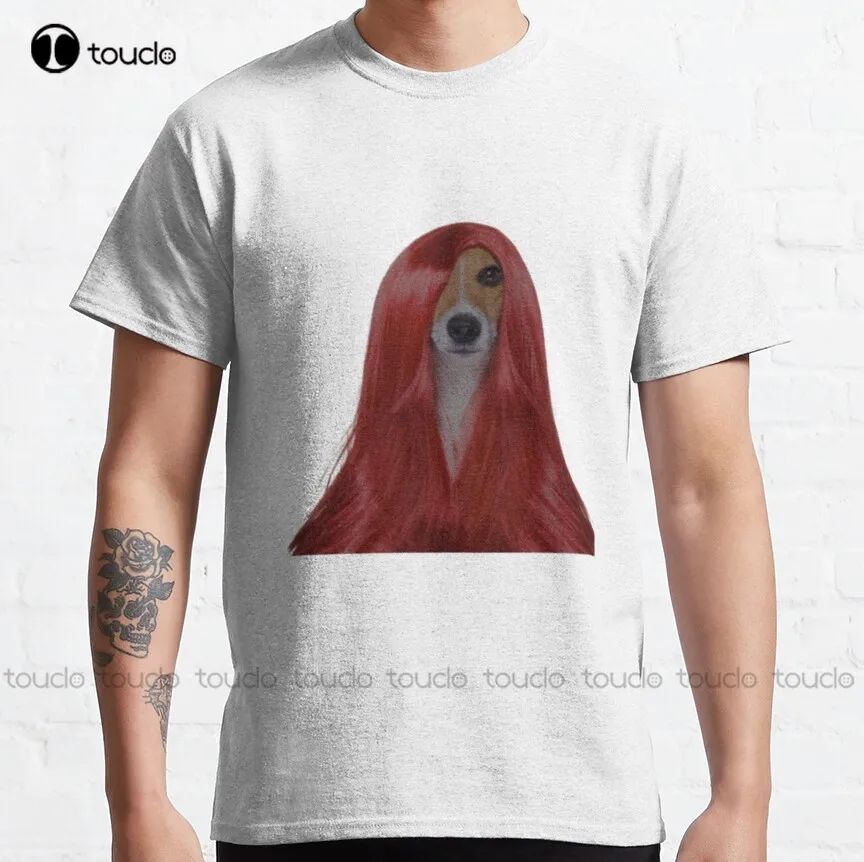 

Dog With Red Wig Classic T-Shirt Womens Plus Size Shirts Fashion Creative Leisure Funny Harajuku T-Shirt Xs-5Xl All Seasons New