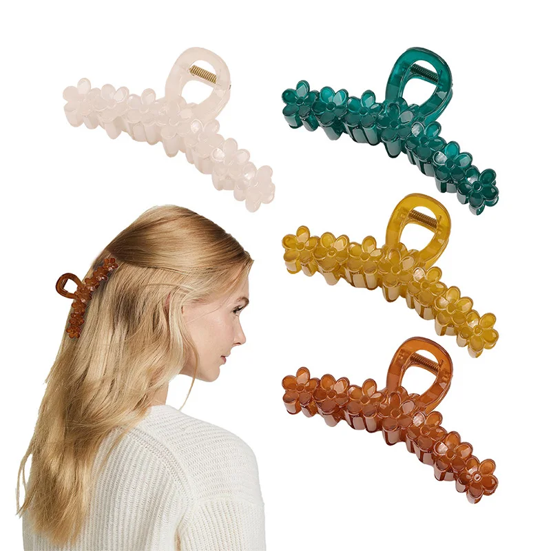 

Hair Accessories Geometric Hair Clamp Barrette Large Flower Shark Clip Women Flowers Big Hair Claw Clip Jelly Color Crab Hairpin