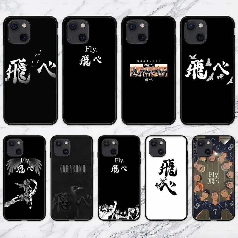 Чехол для Телефона Fly Karasuno Haikyuu для волейбольной команды iPhone 11 12 Mini 13 Pro XS Max X 8 7 6s Plus 5 SE XR