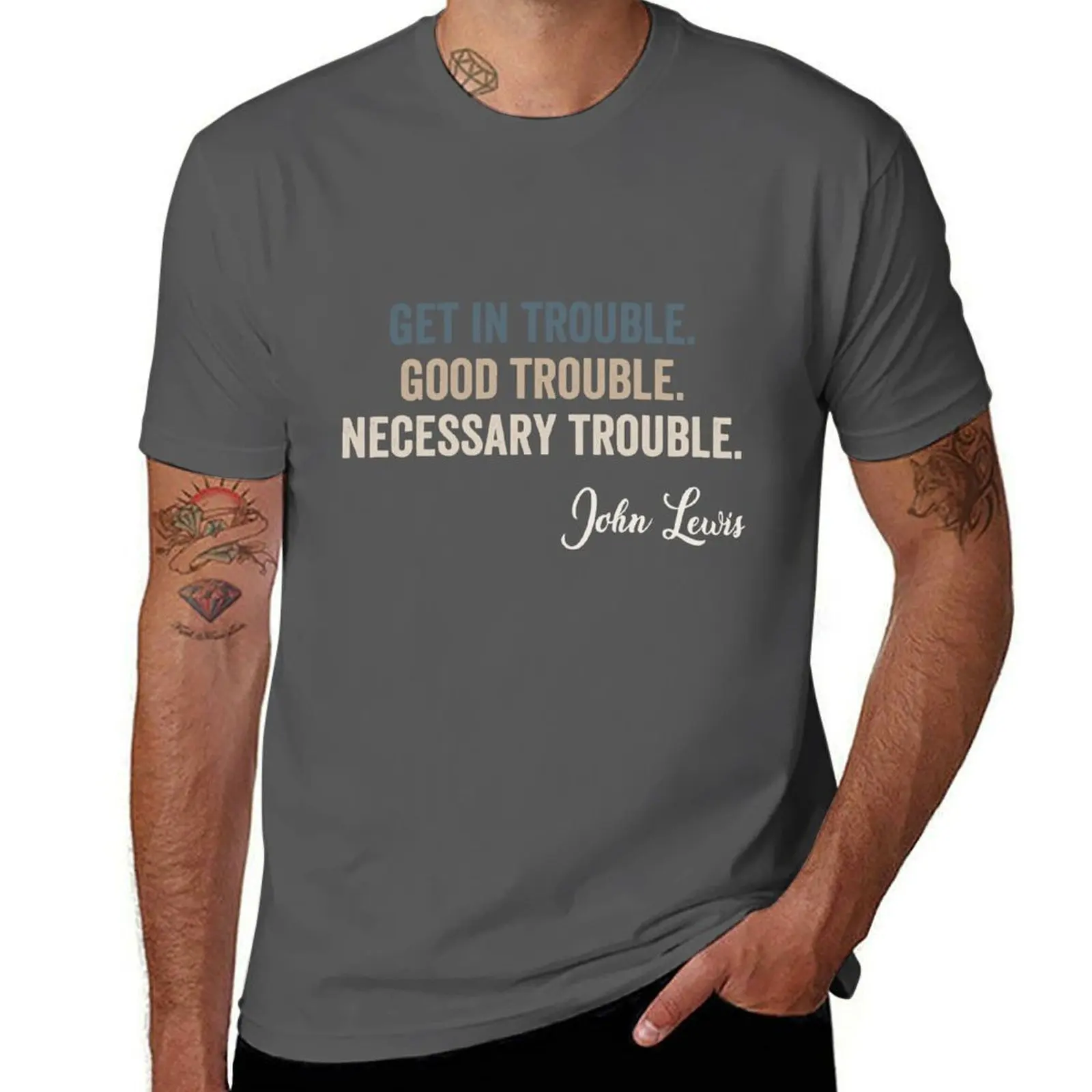 Фото Футболка Trouble Good Trouble Necessary Trouble John Lewis, мягкая эластичная футболка с короткими рукавами №1