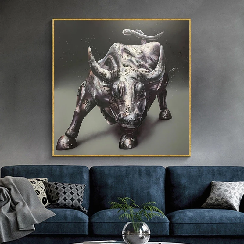 

Black Bull Canvas Painting Animal Posters and Prints Modern Cuadros Wall Art Picture for Living Room Home Decor