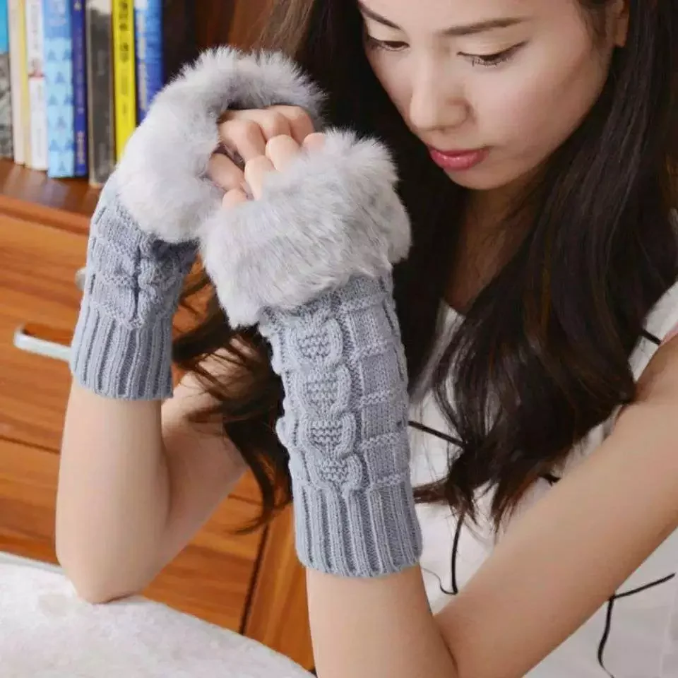

Winter Gloves Knitted Twist Gloves Keep Warm Korean Knitting Lady Fingerless Protection Hand Women Gloves 1 Pair