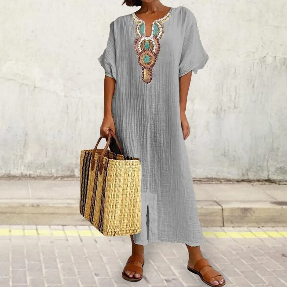 

Soft Beautiful Summer Vacation Lady Beach Dress Split Women Summer Dress Embroidered Lady Garment