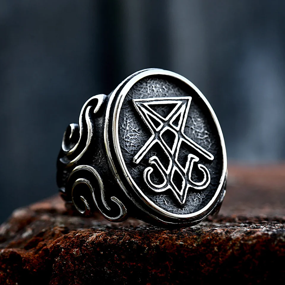 

Gothic Vintage Stainless Steel Lucifer Satan Signet Rings For Men Women Punk Biker Fashion Amulet Occult Jewelry Dropshipping