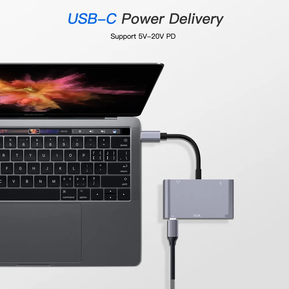 Адаптер док-станции с портом USB Type-C Thunderbolt 3 совместимый HDMI разъем VGA 5 мм USB3.0 PD