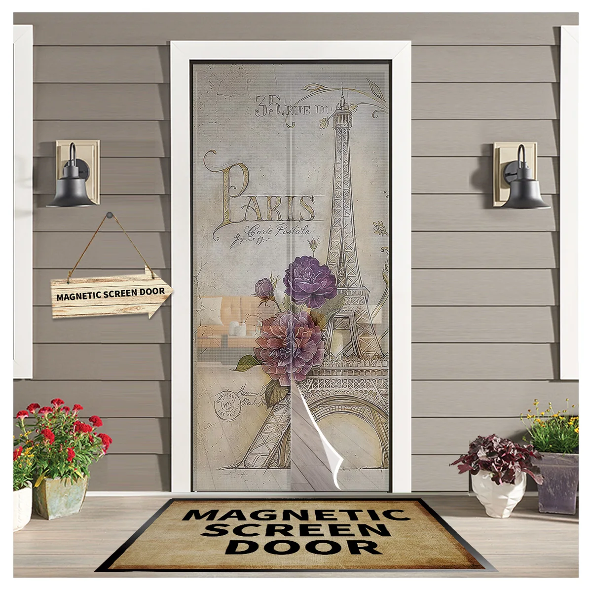 

Eiffel Tower Flowers Butterfly Door Curtain Magnetic Mosquito Net Curtains Bedroom Insect Door Screen Gauze Door Window Screens