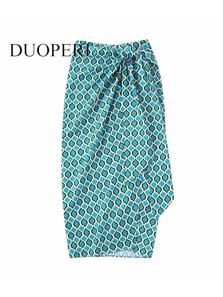 

Юбка DUOPERI Женская средней длины на молнии сзади, модная винтажная шикарная дамская юбка с принтом и Боковым Разрезом, наряды