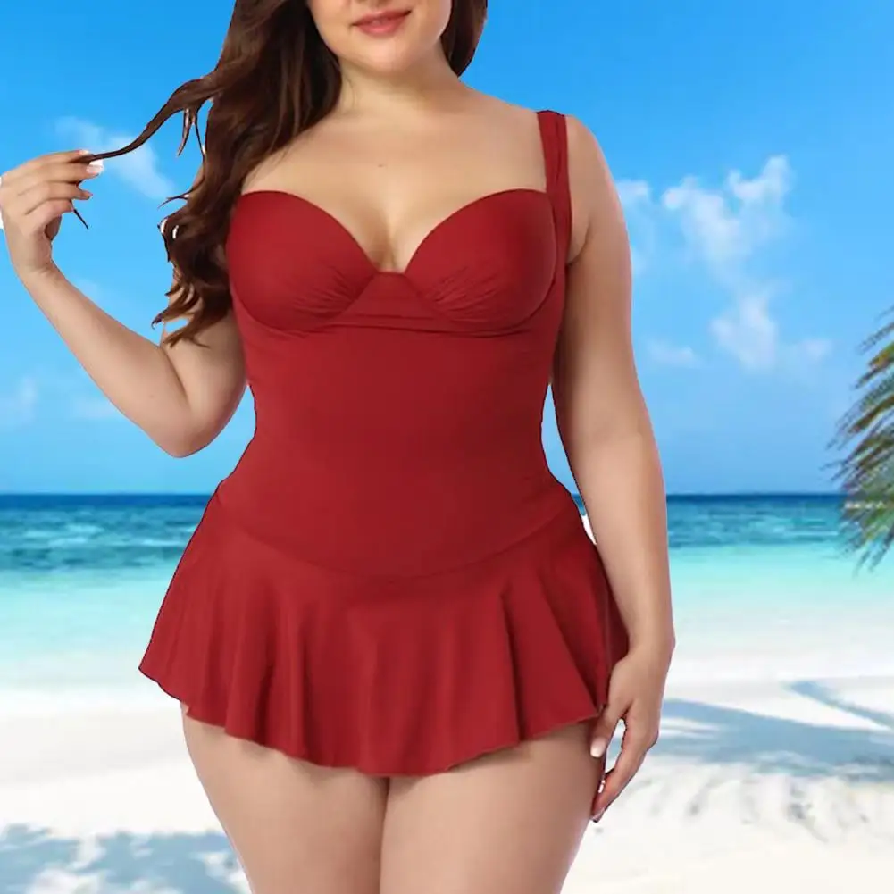 

Women One-piece Swimsuit New Plus size Swimwear Push Up Ruffle Hem Backless Swimwear купальник женский