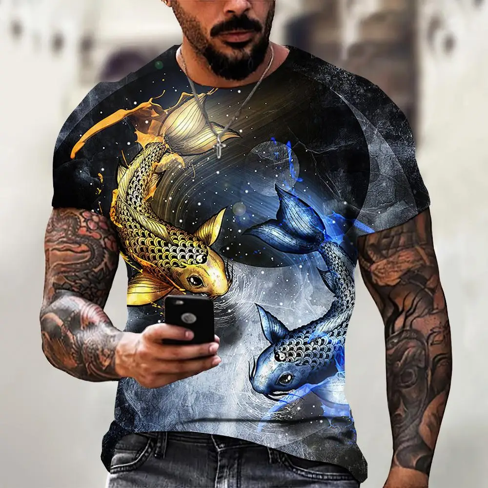 

Футболка Мужская/женская с круглым вырезом, модный объемный топ с принтом рыбы, с коротким рукавом, свободного покроя, в стиле Харадзюку, на ...