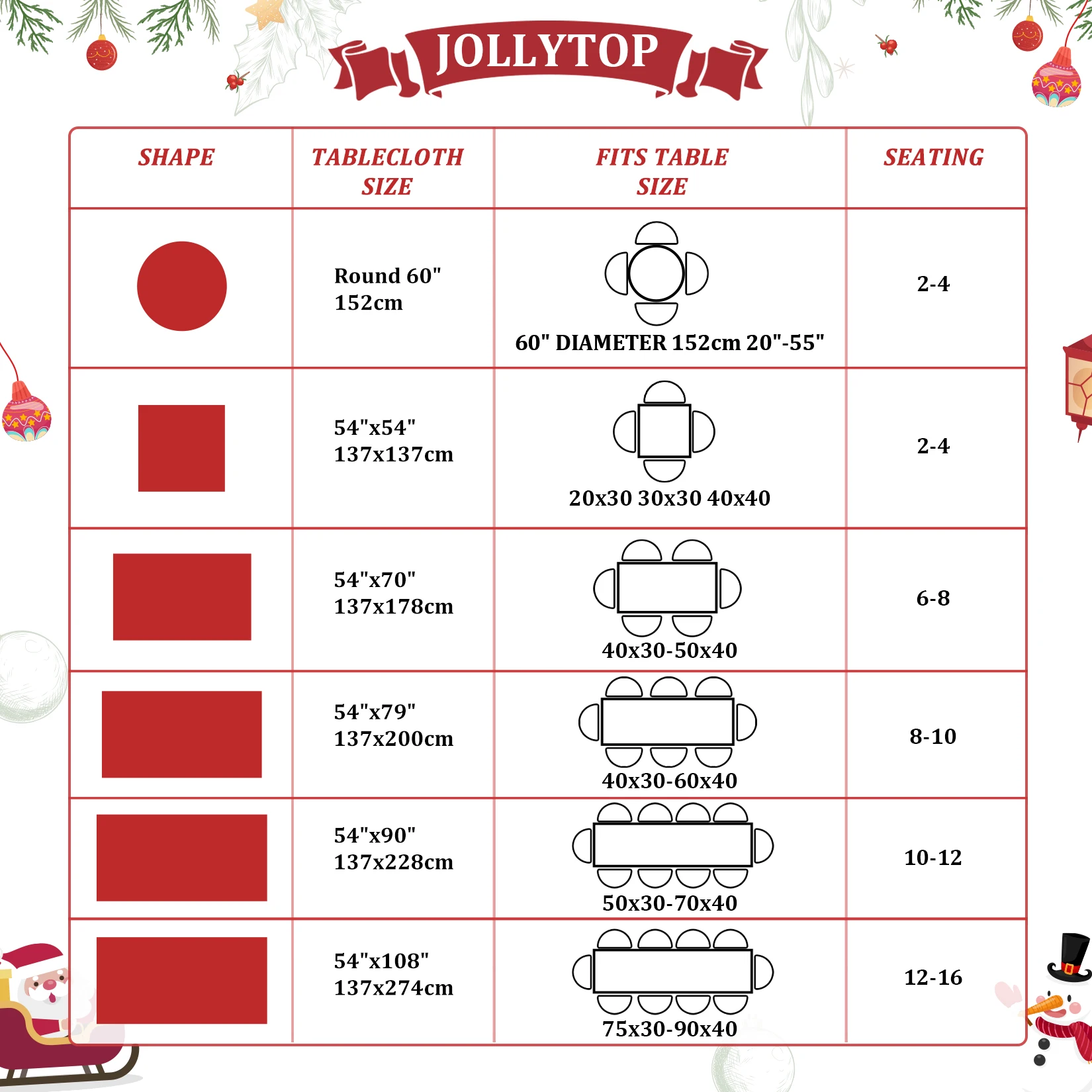 Рождественская скатерть прямоугольная 54x54 дюйма водонепроницаемая зимняя