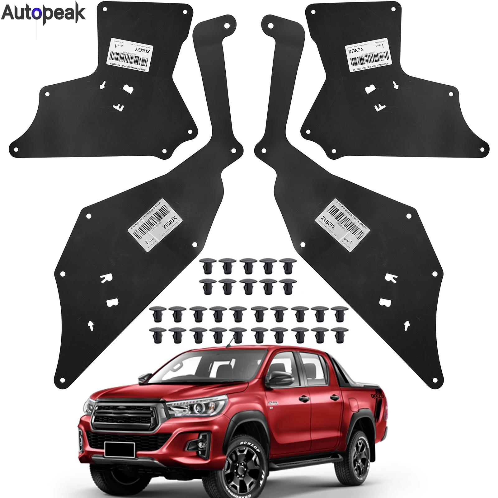 4 шт. брызговики для Toyota Hilux Fortuner 2015-2024, вкладыши на крылья, фартук, защита уплотнения 53885-KK020 53735-KK020 GUN125