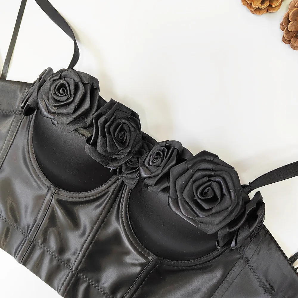 

Женский атласный бюстгальтер с чашками пуш-ап и цветочным 3D принтом