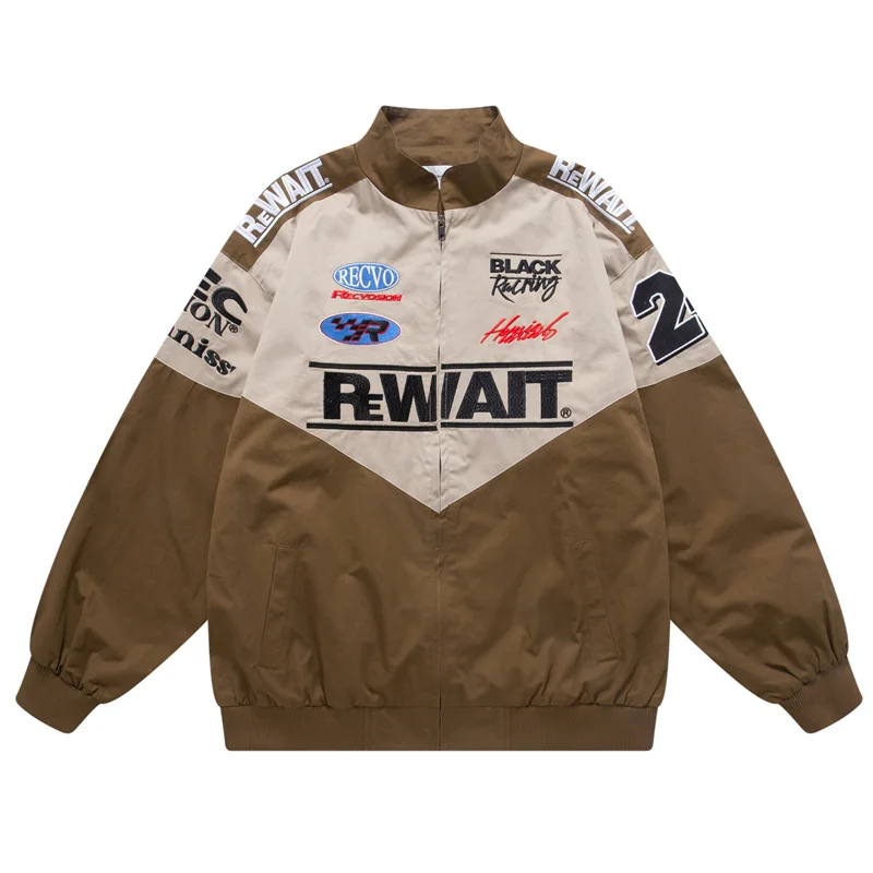 

Hip Hop Streetwear Oversized Jacket Letter Embroidery Patchwork Motorcycle Jackets Spring Harajuku Fashion Casual Biker Coat