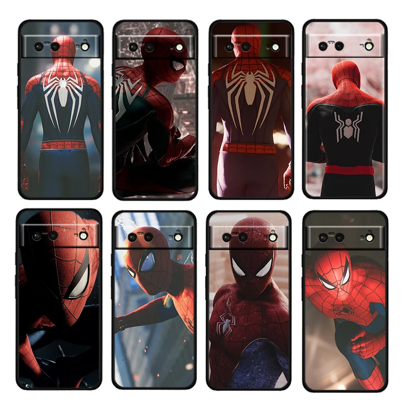 

Spiderman Marvel Hero Shockproof Cover For Google Pixel 7 6 6A 5 4 5A 4A XL Pro 5G 4G TPU Soft Silicone Black Phone Case Coque