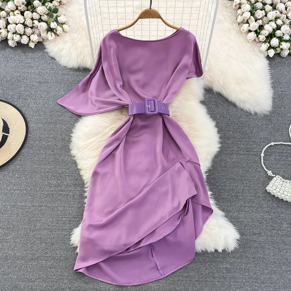 

Летнее шикарное модное платье с рукавом летучая мышь, модель 2022 года, женское платье средней длины с узкой талией, платье для девушек с оборк...