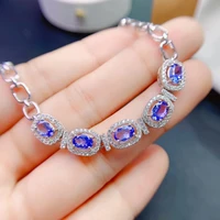 meibapj natural tanzanite gemstone fashion bracelet 925 sterling silver blue stone bangle for women fine wedding jewelry